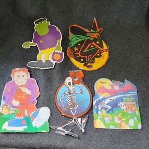 Vintage Halloween Die Cut Decoration Lot of 5‎ Witch, Skeletons, Frankenstein